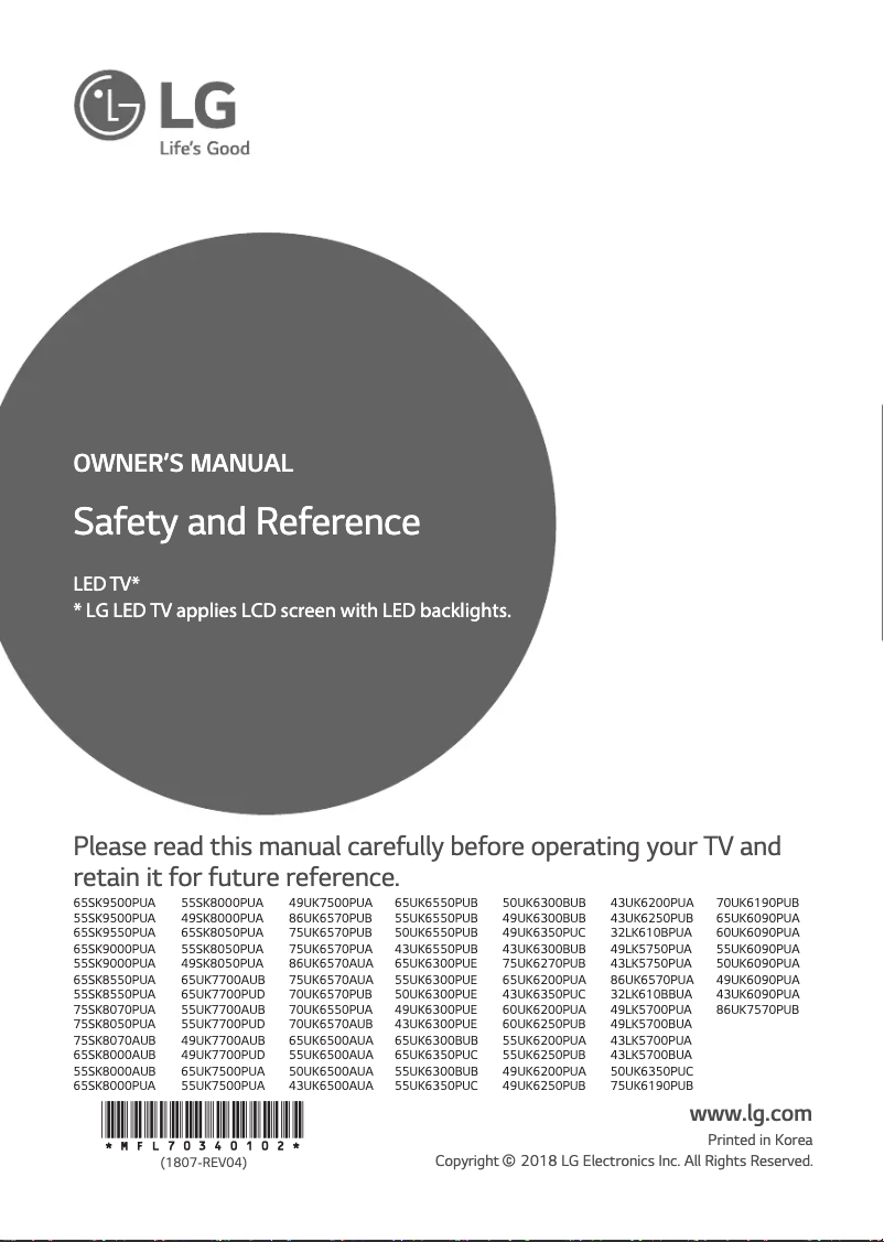 Image de la première page du manuel de l'appareil 50UK6300PUE