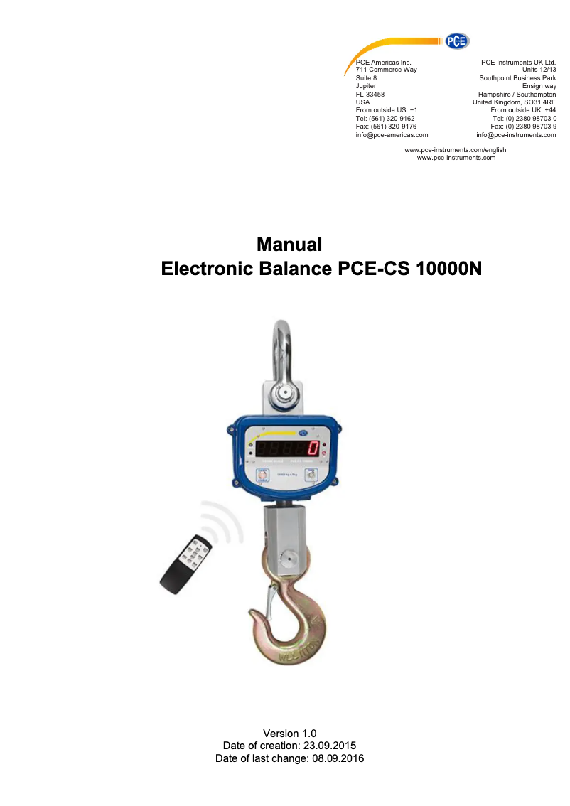 Image de la première page du manuel de l'appareil PCE-CS 10000N