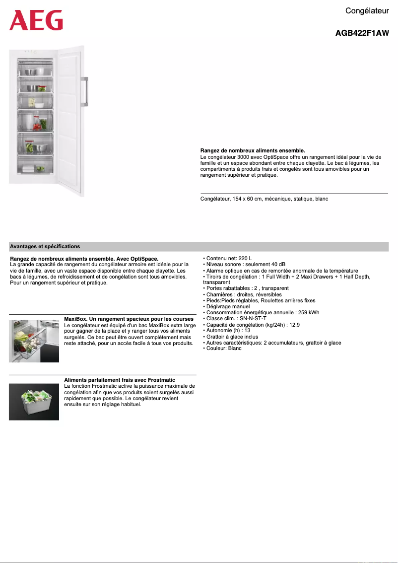 Page n°1 - Fiche technique AEG AGB422F1AW