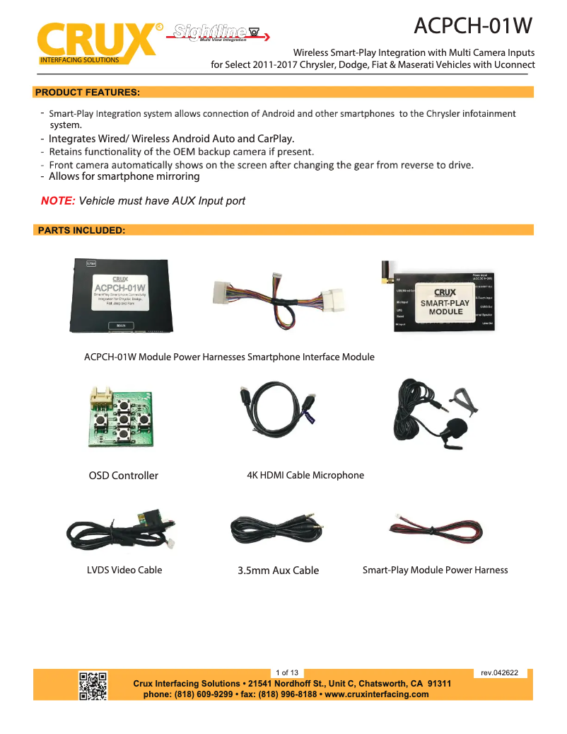 Page 1 de la notice Manuel utilisateur CRUX ACPCH-01