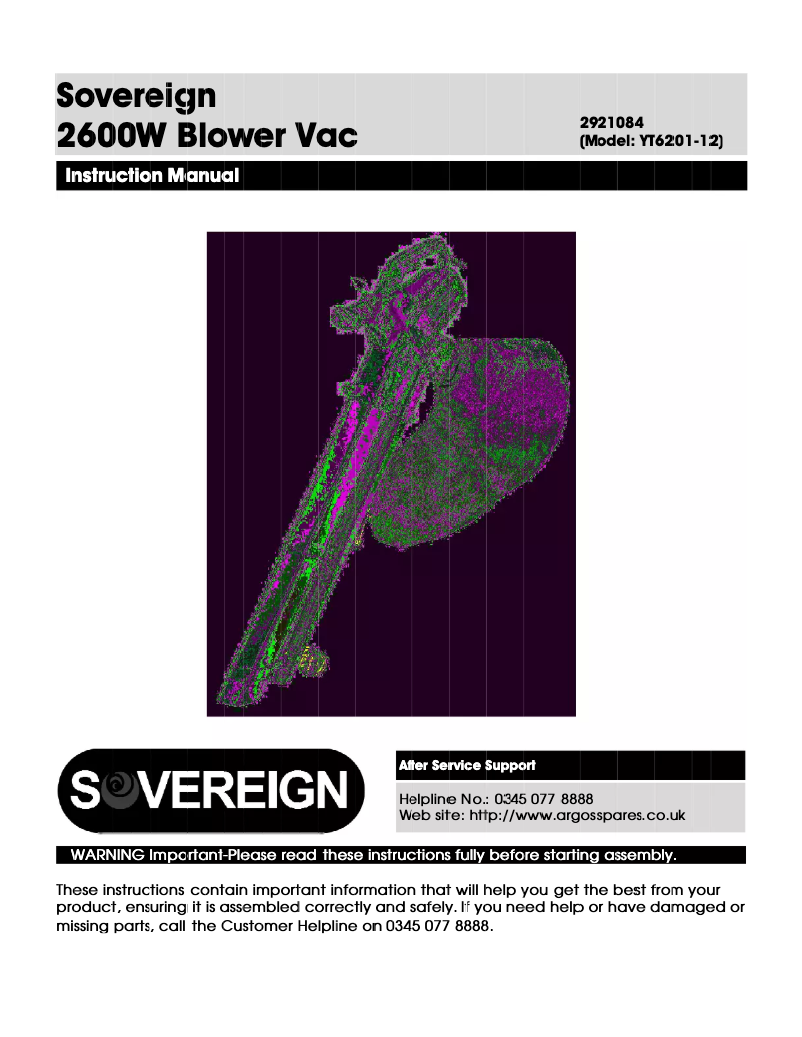 Page 1 de la notice Manuel utilisateur Sovereign YT6201-12