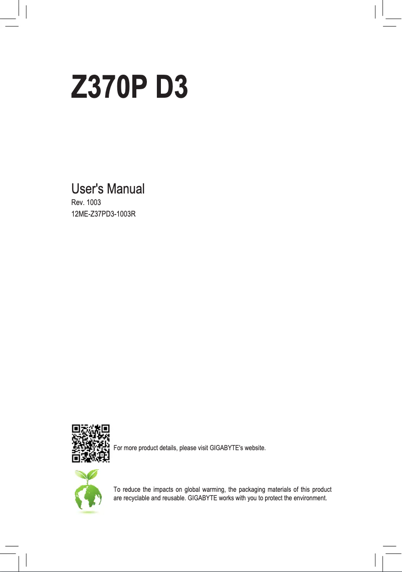 Page n°1 - Manuel utilisateur Gigabyte Z370P D3