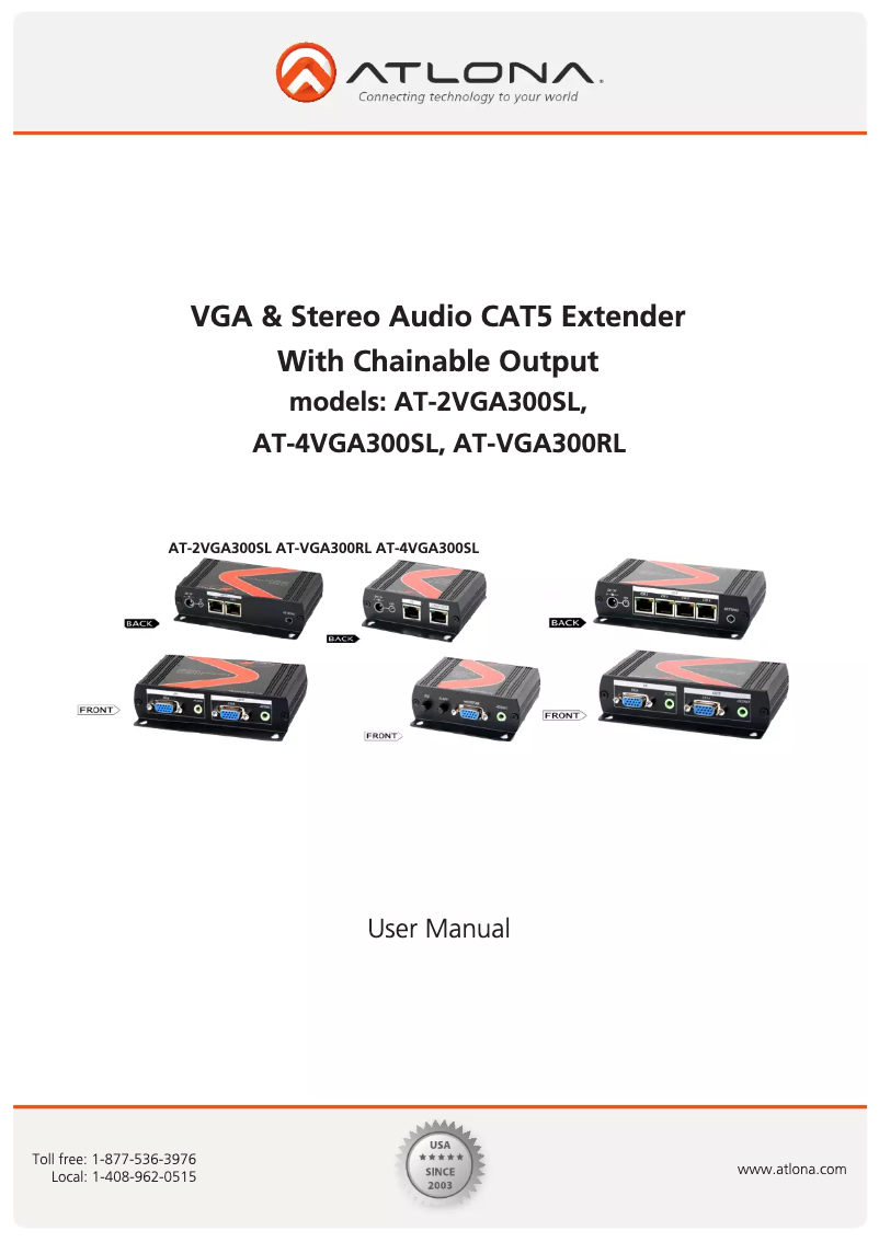 Page 1 de la notice Manuel utilisateur Atlona AT-VGA300RL