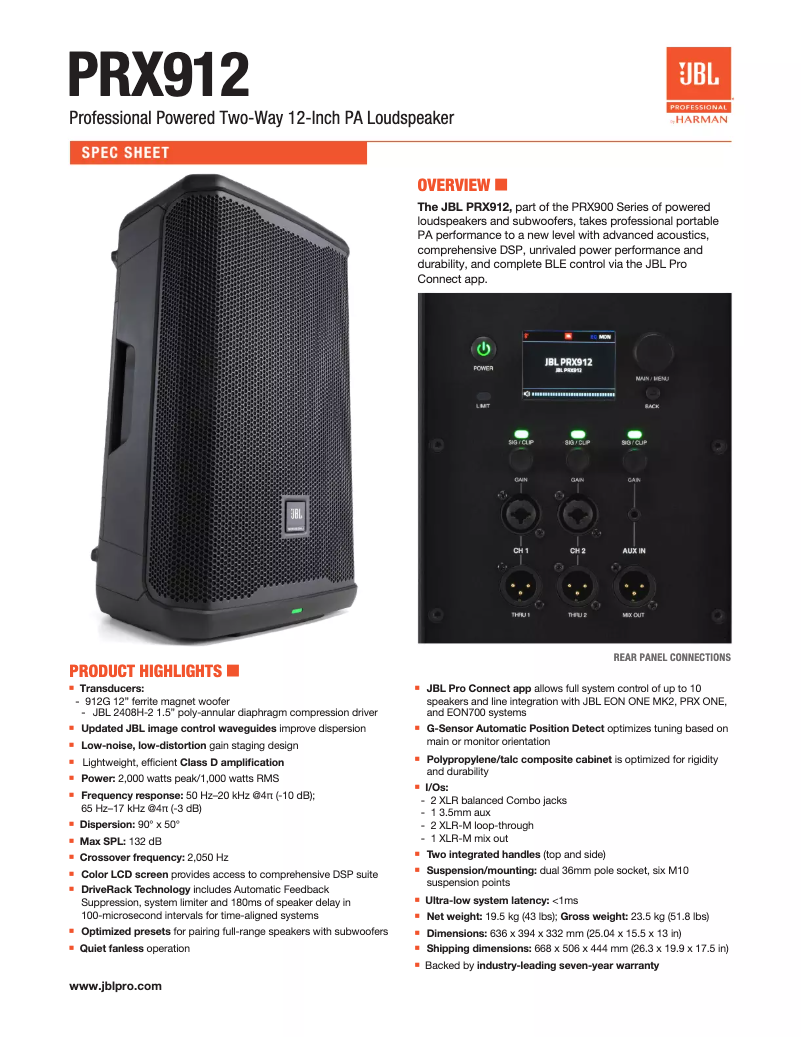Page 1 de la notice Fiche technique JBL PRX912
