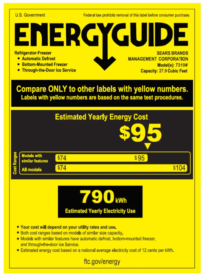 Page 1 de la notice Label énergétique Kenmore 73109