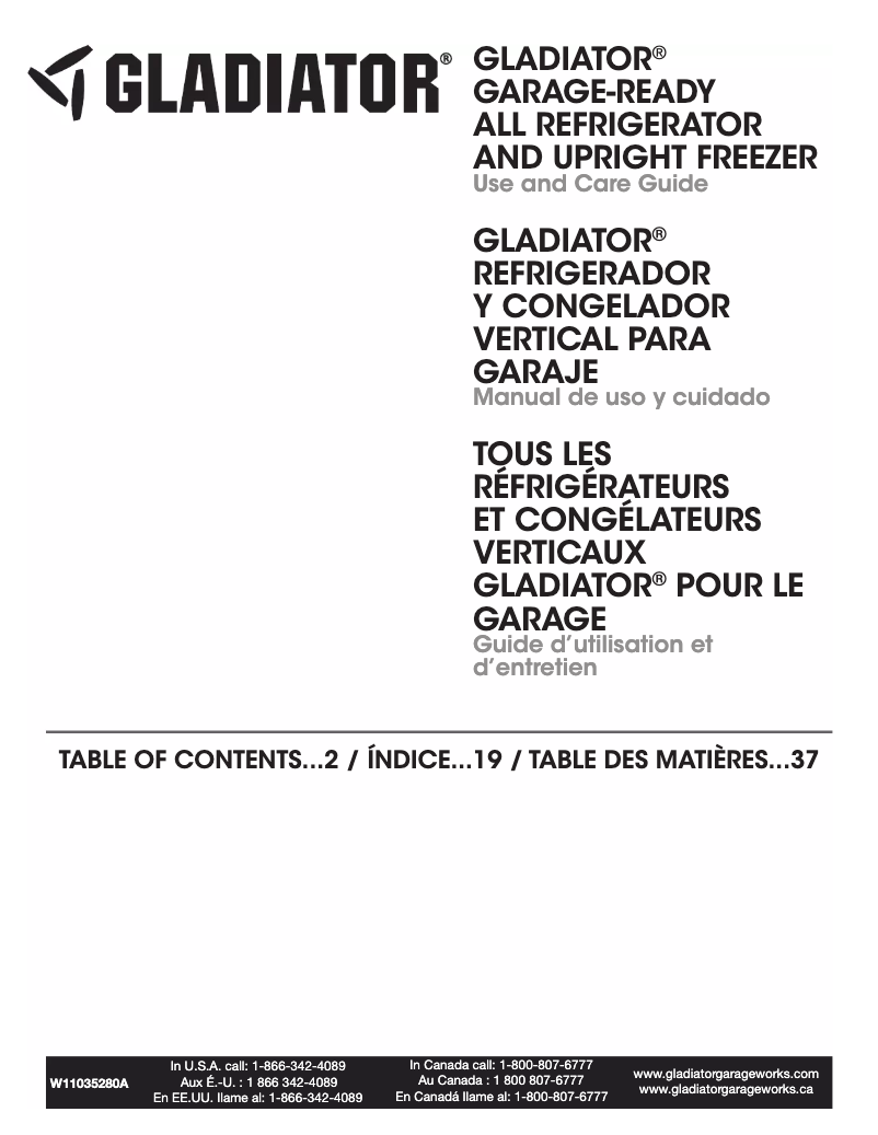 Page 1 de la notice Manuel utilisateur Gladiator GARF30FDGB