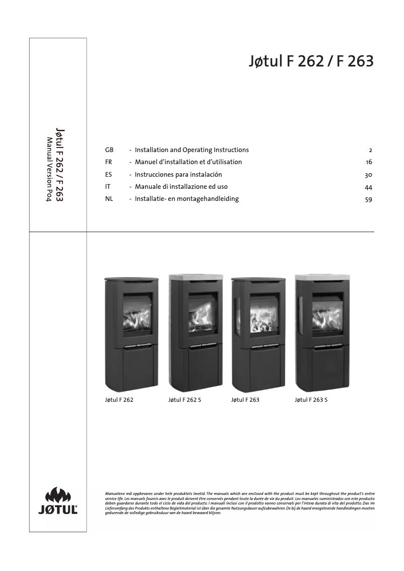 Page 1 de la notice Manuel utilisateur Jøtul F 263