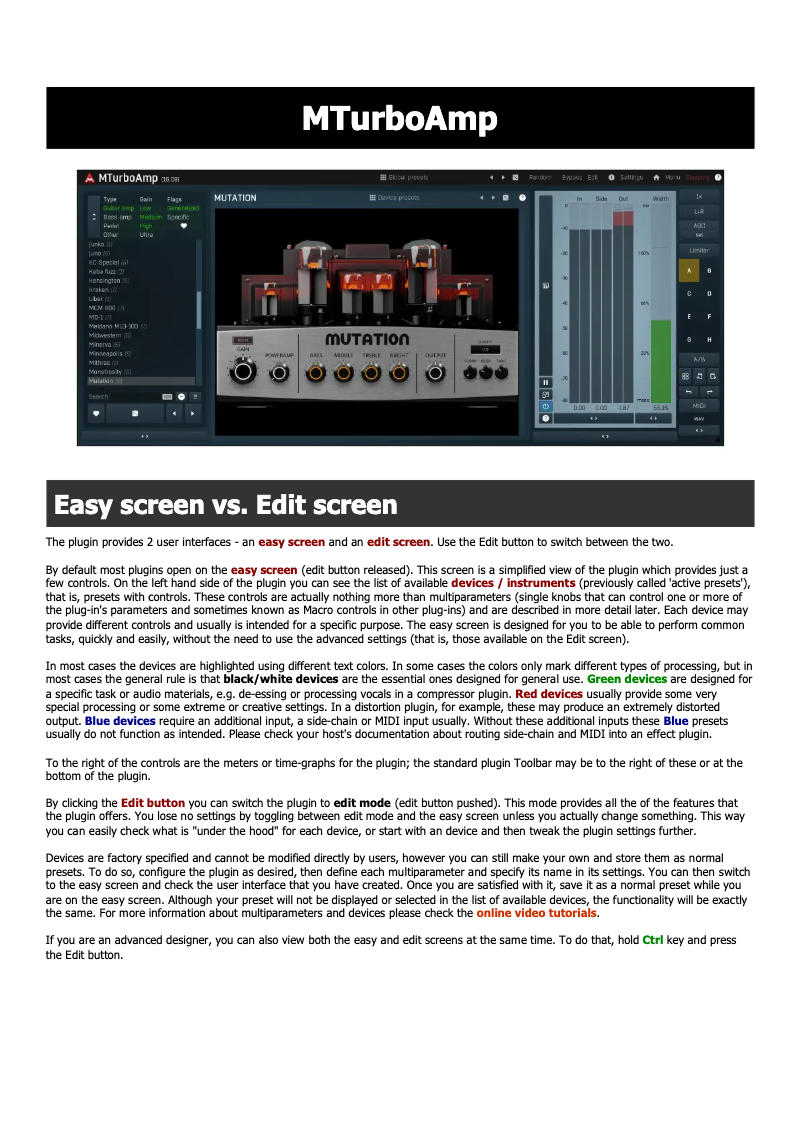 Page n°1 - Manuel utilisateur MeldaProduction MTurboAmp