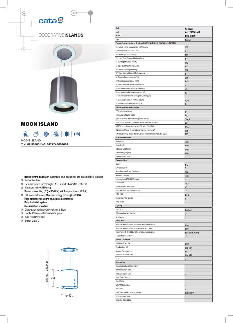 Page 1 de la notice Fiche technique CATA Moon Island