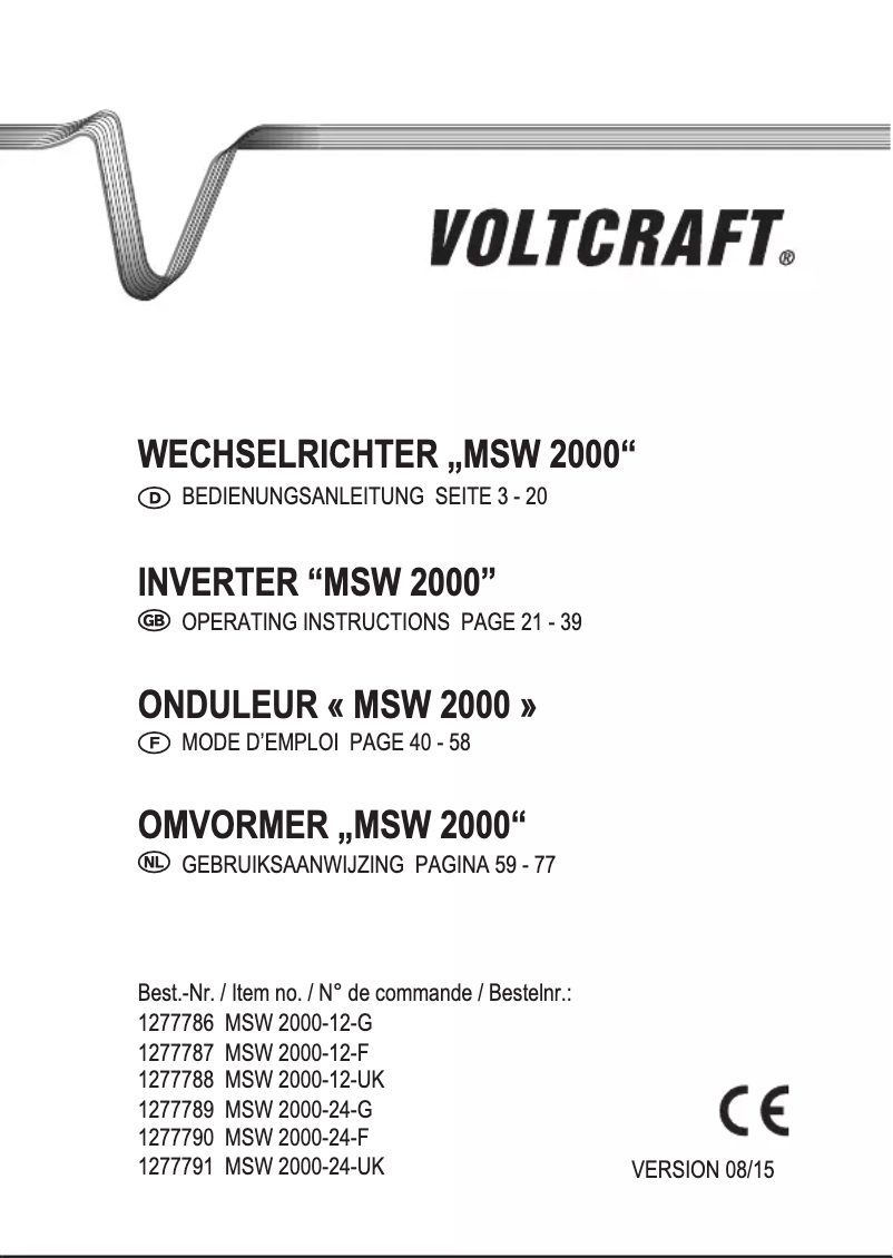 Page n°1 - Manuel utilisateur Voltcraft MSW 2000-12-G