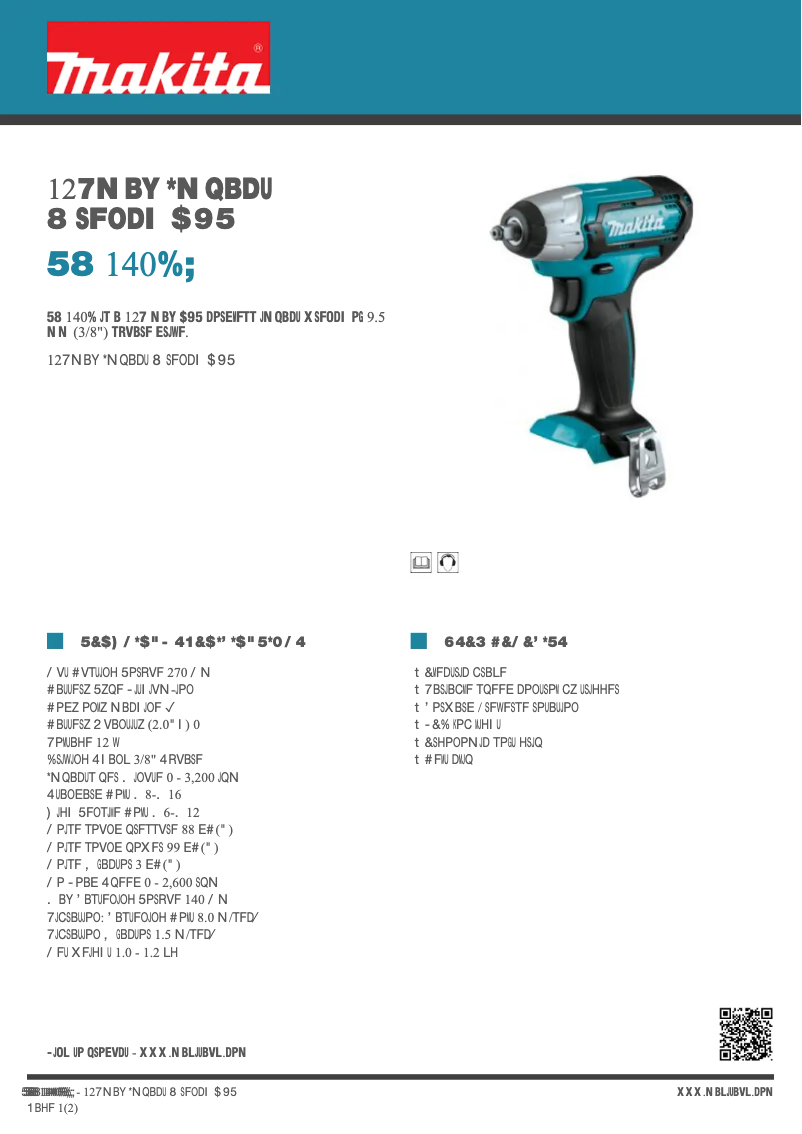 Page 1 de la notice Fiche technique Makita TW140DZ