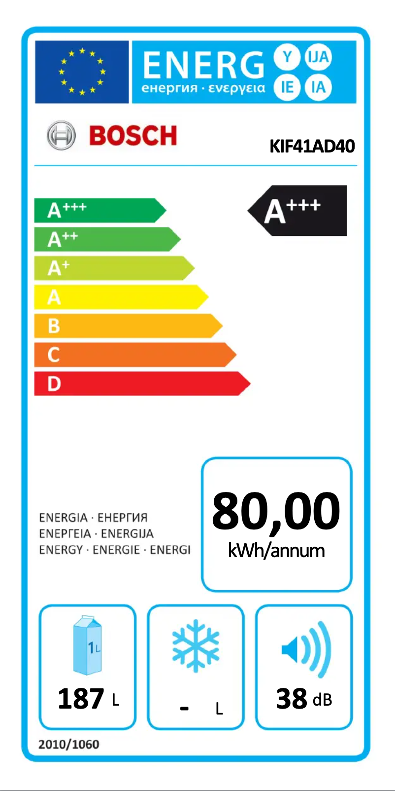 Page n°1 - Label énergétique Bosch KIF41AD40