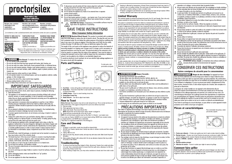 Page n°1 - Manuel utilisateur Proctor Silex 22624