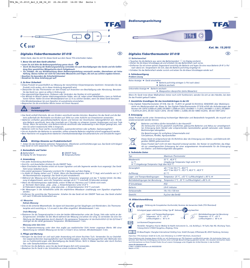 Page 1 de la notice Manuel utilisateur TFA 15.2015