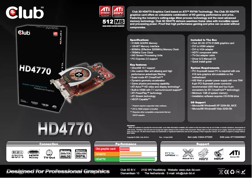 Page n°1 - Manuel utilisateur CLUB3D HD 4770