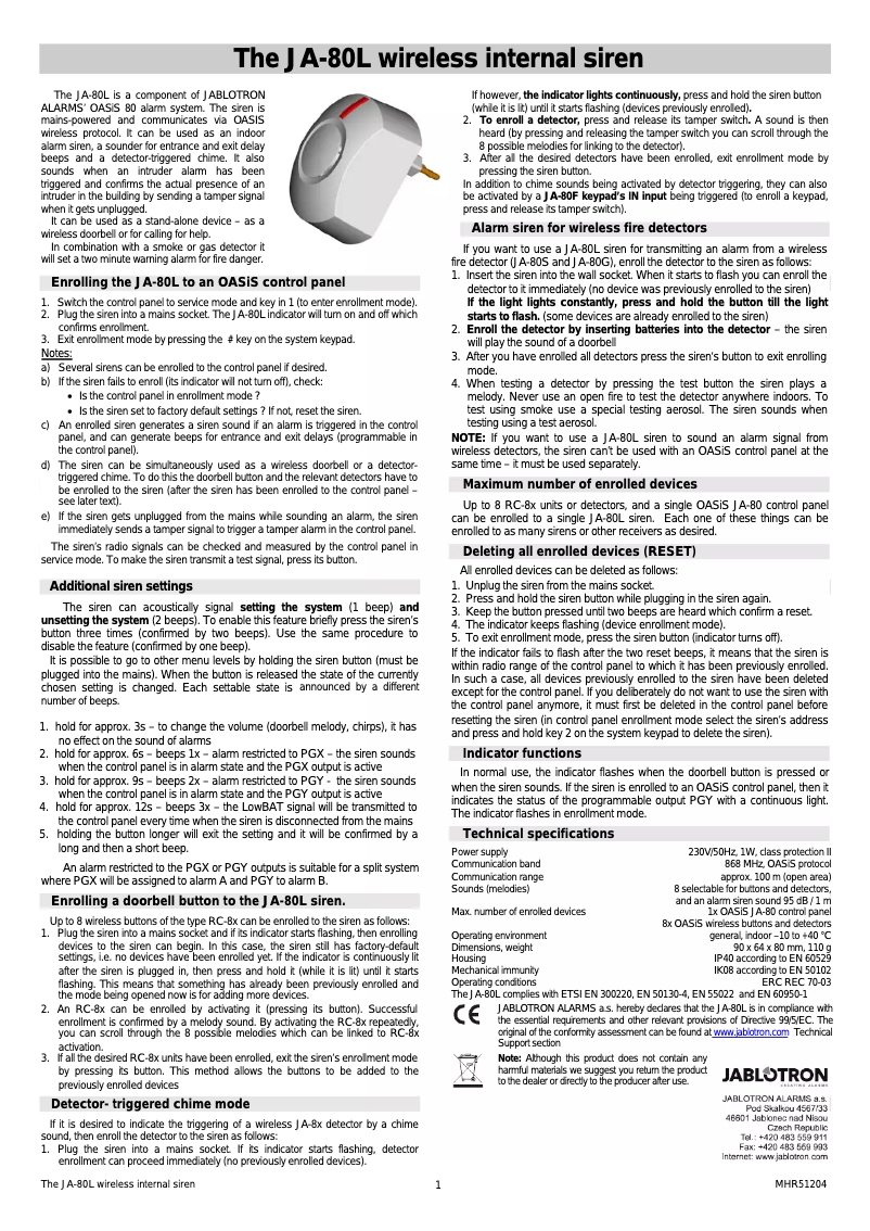 Page 1 de la notice Manuel utilisateur Joblotron JA-80L