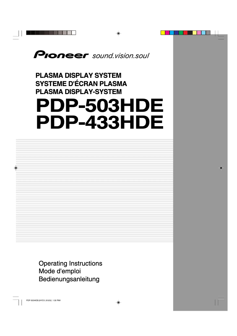 Page 1 de la notice Manuel utilisateur Pioneer PDP-433HDE