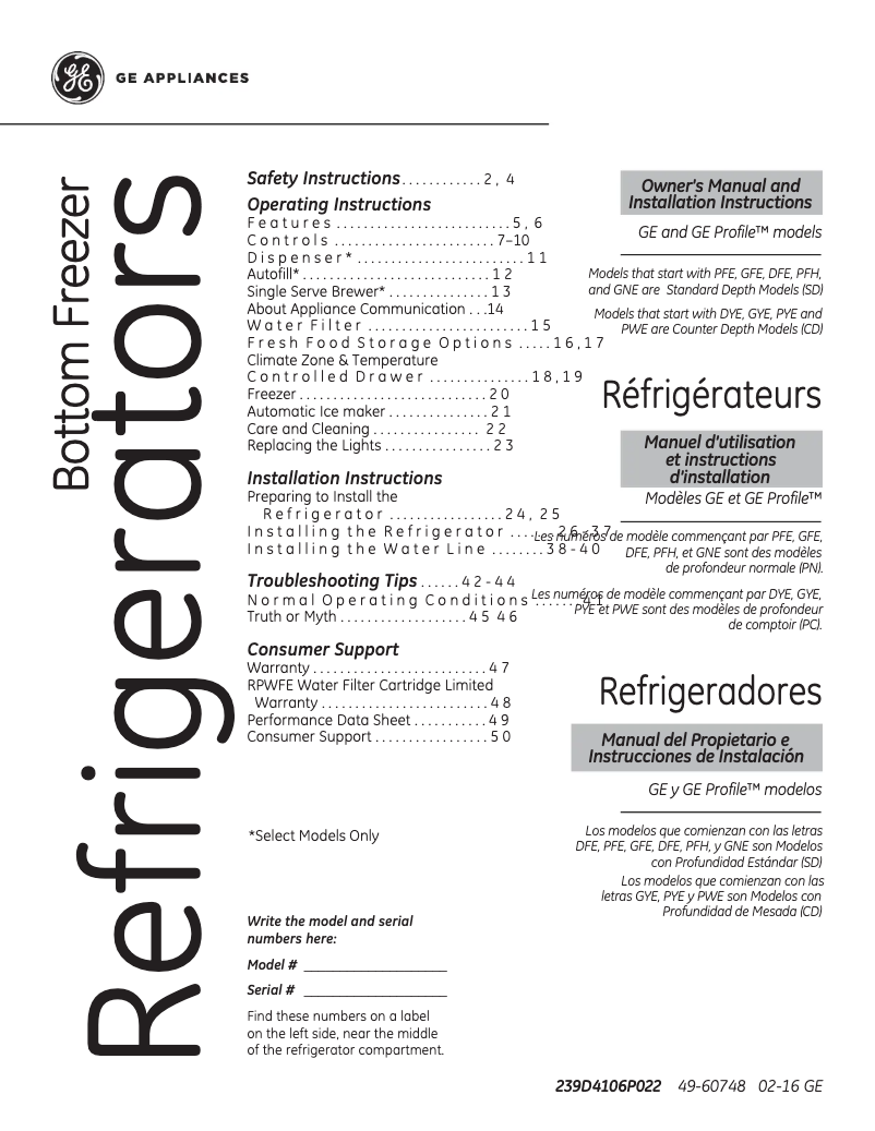 Page 1 de la notice Fiche technique GE GNE29GMKES