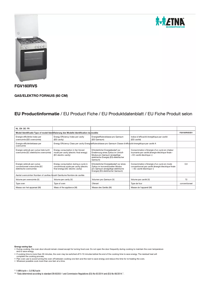 Page n°1 - Fiche technique Etna FGV160RVS