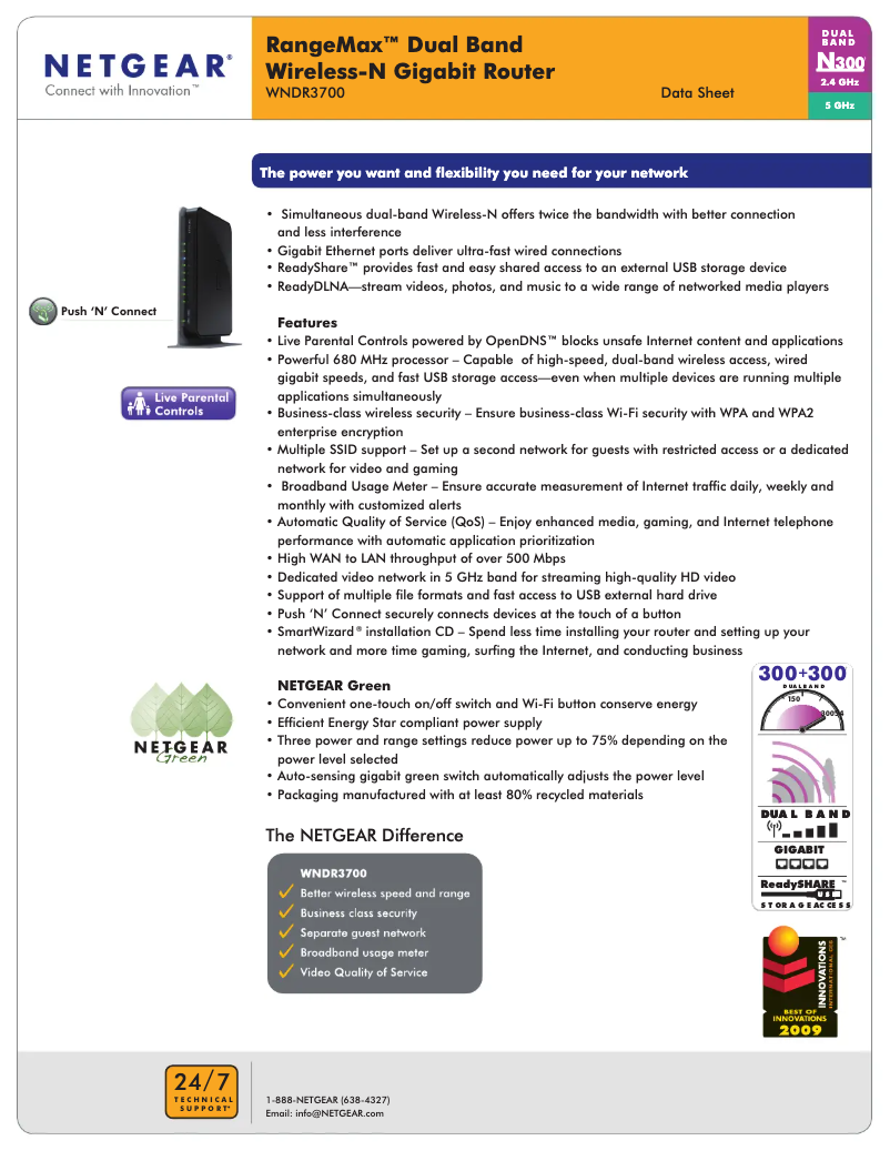 Page 1 de la notice Fiche technique Netgear RangeMax WNDR3700