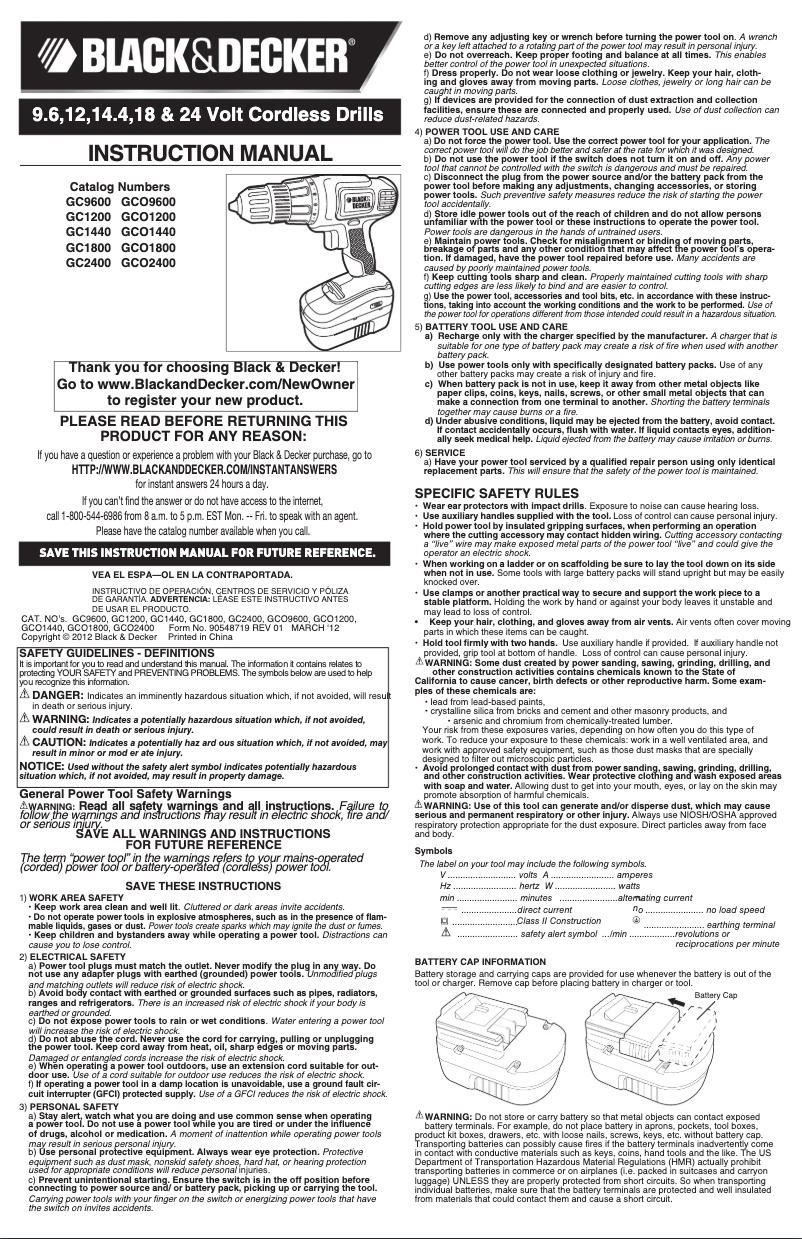 Page 1 de la notice Manuel utilisateur Black & Decker GC1800VA