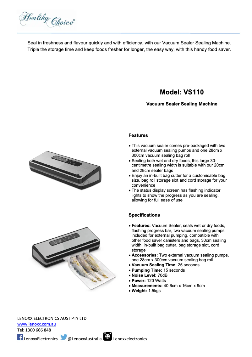Image de la première page du manuel de l'appareil VS110