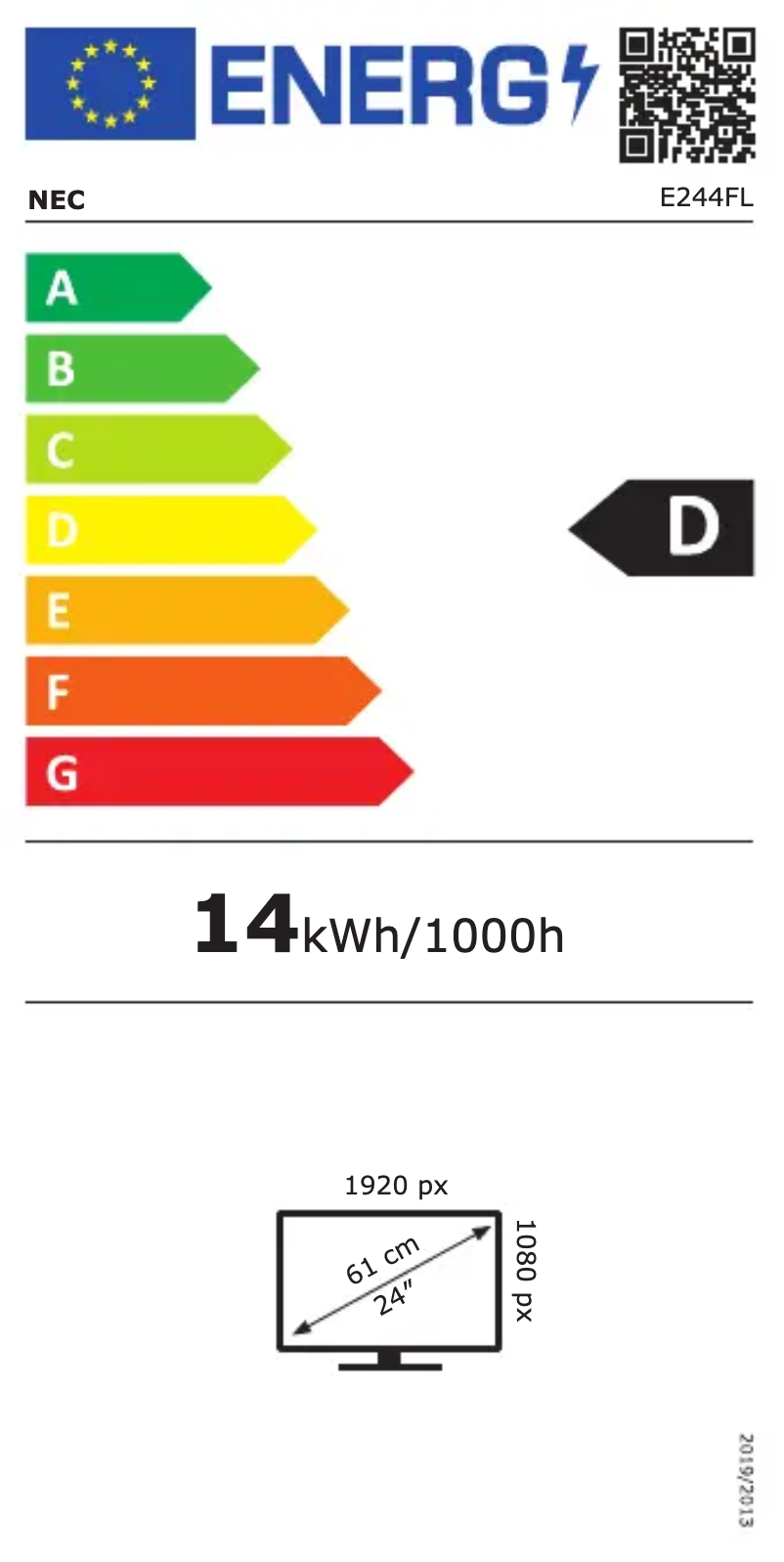 Page 1 de la notice Label énergétique NEC MultiSync E244FL