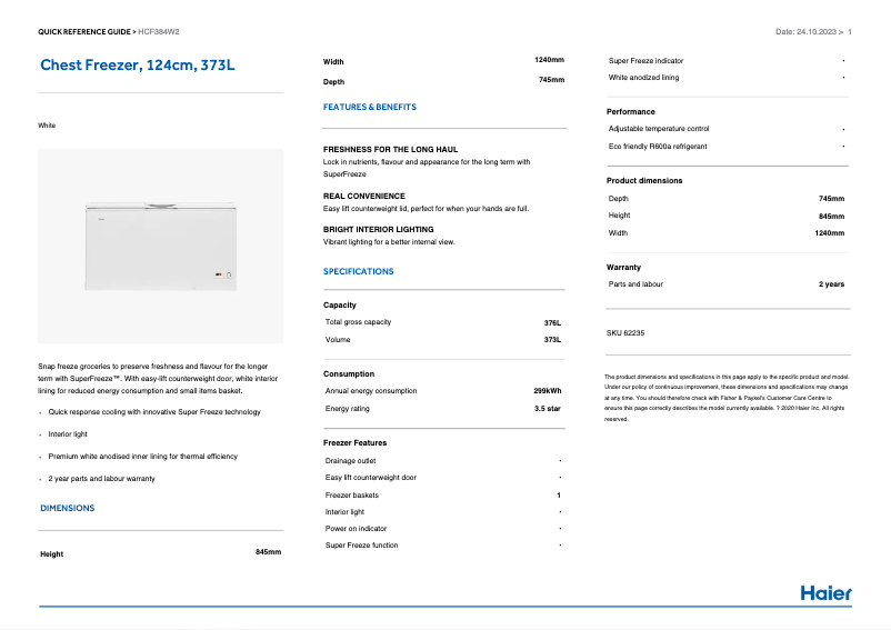 Page 1 de la notice Manuel utilisateur Haier HCF384W2