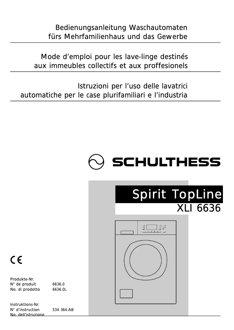 Page 1 de la notice Manuel utilisateur Schulthess Spirit TopLine XLI 6636