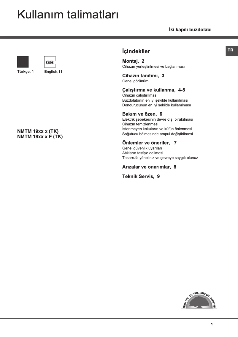 Page n°1 - Manuel utilisateur Hotpoint NMTM 1922 F (TK)