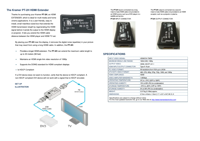 Page 1 de la notice Manuel utilisateur Kramer PT-2H