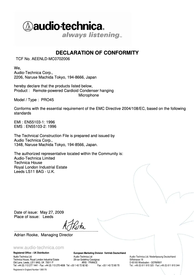 Página 1 del manual Guía de inicio rápido Audio-Technica PRO45