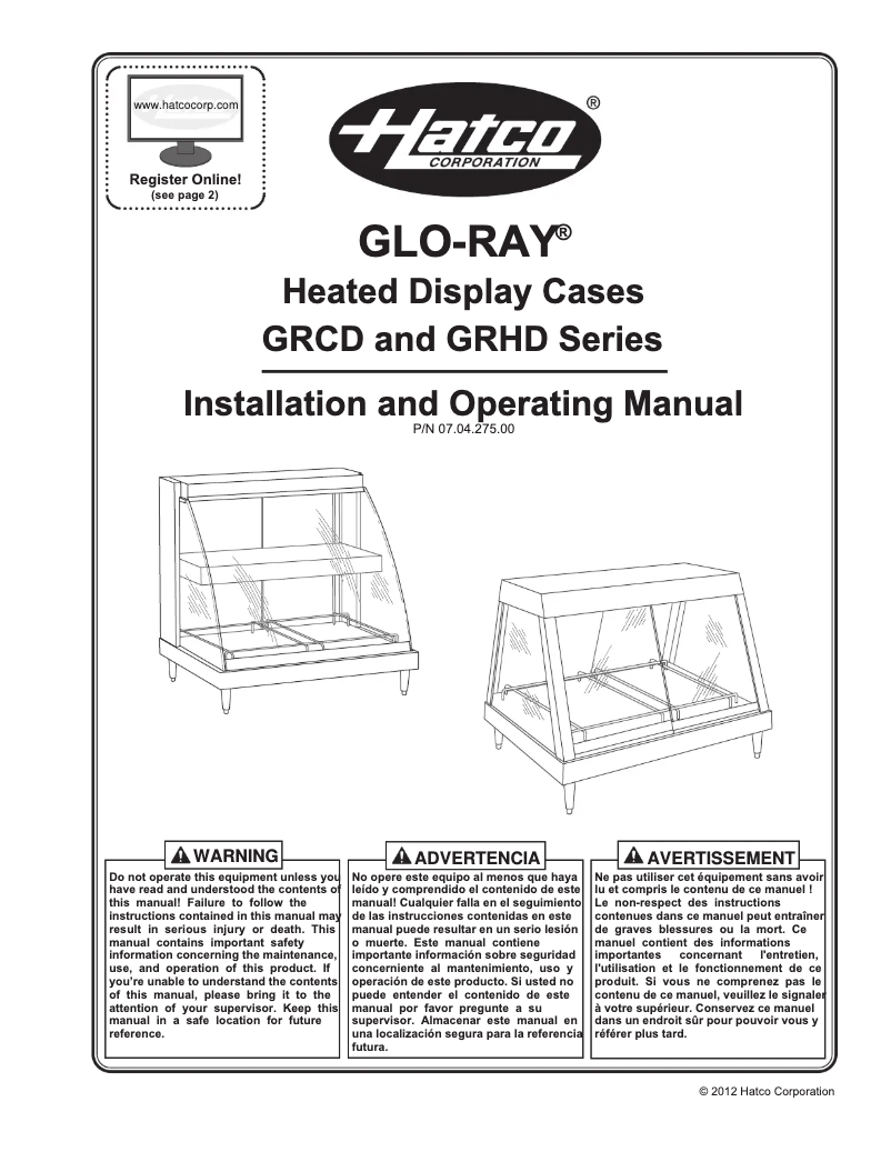 Page 1 de la notice Manuel utilisateur Hatco Glo-Ray GRHD-4PD