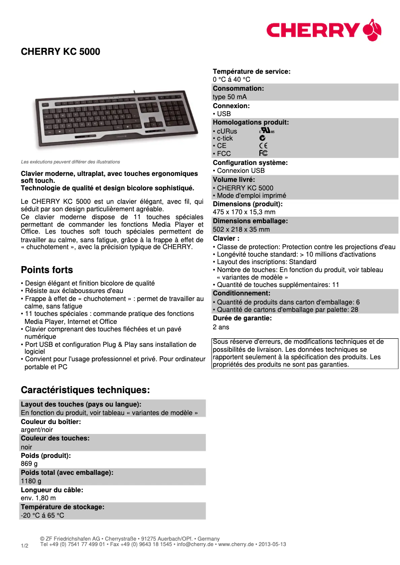 Page n°1 - Fiche technique Cherry KC 5000