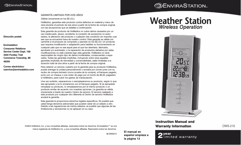 Page n°1 - Manuel utilisateur EnviraStation DWS-210