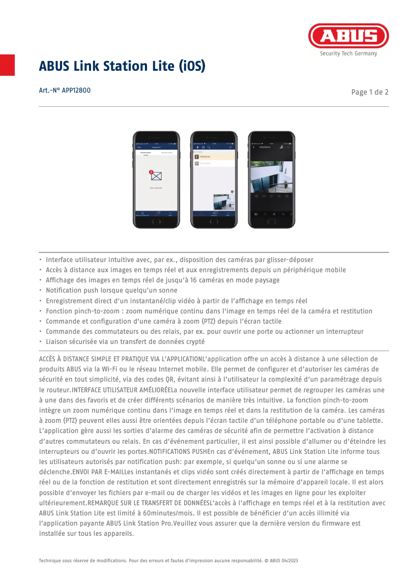 Image de la première page du manuel de l'appareil APP12800