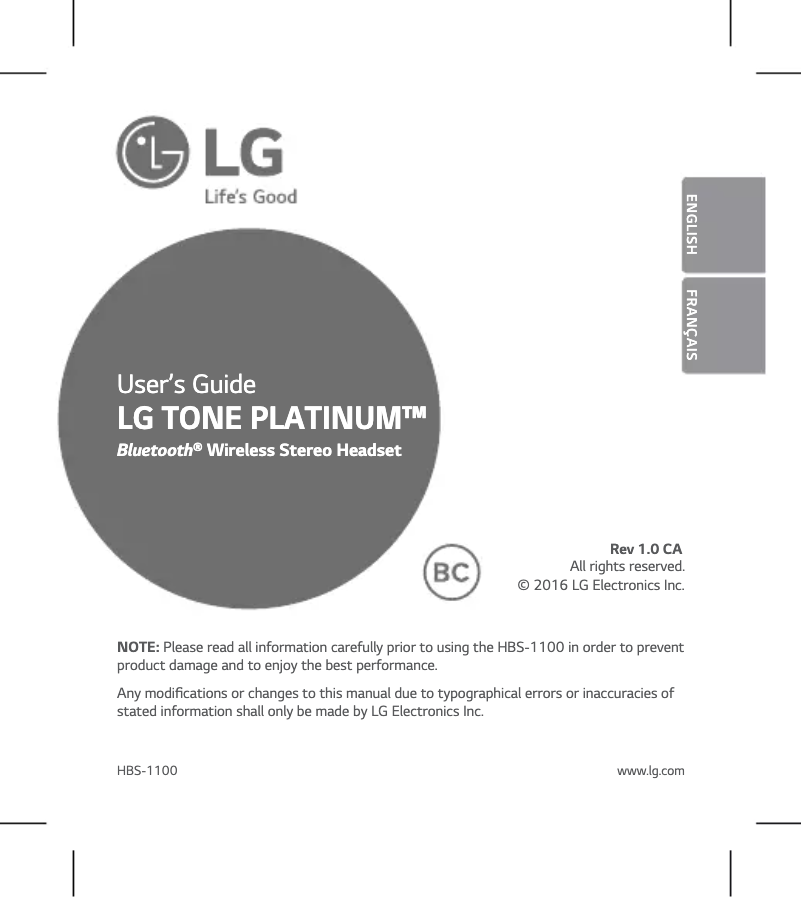 Página 1 del manual Manual de usuario LG Tone Platinum
