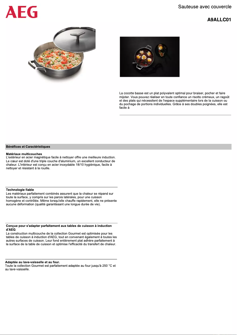 Page 1 de la notice Fiche technique AEG A9ALLC01