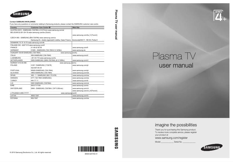 Page n°1 - Manuel utilisateur Samsung PS42C450B1W