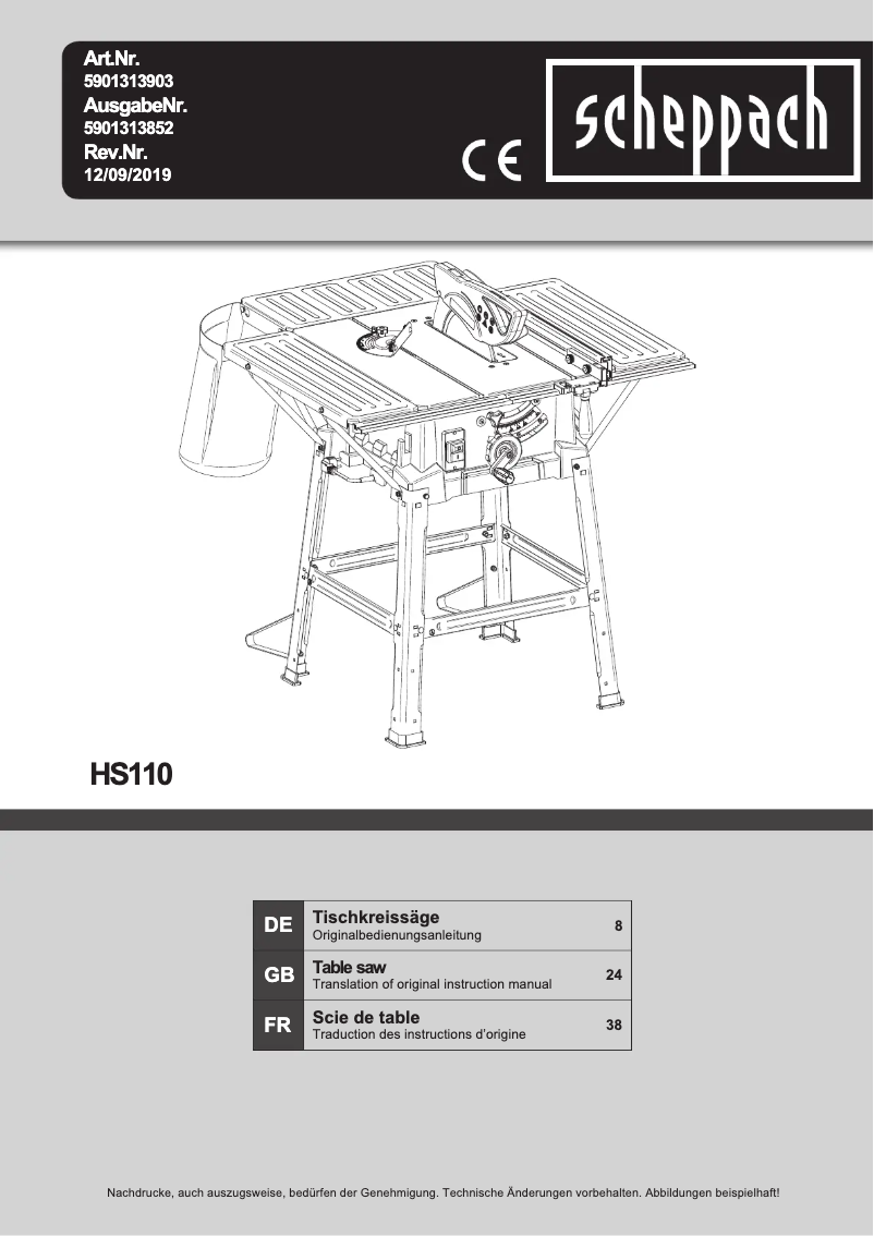 Page 1 de la notice Manuel utilisateur Scheppach HS110