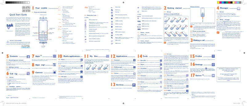 Page 1 de la notice Guide de démarrage rapide Alcatel One Touch 2007X
