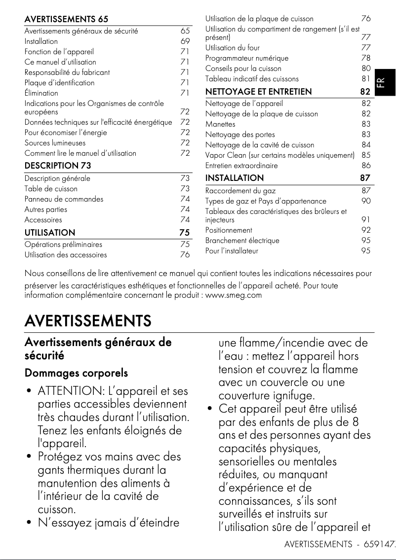 Page 1 de la notice Fiche technique Smeg TR90GR2