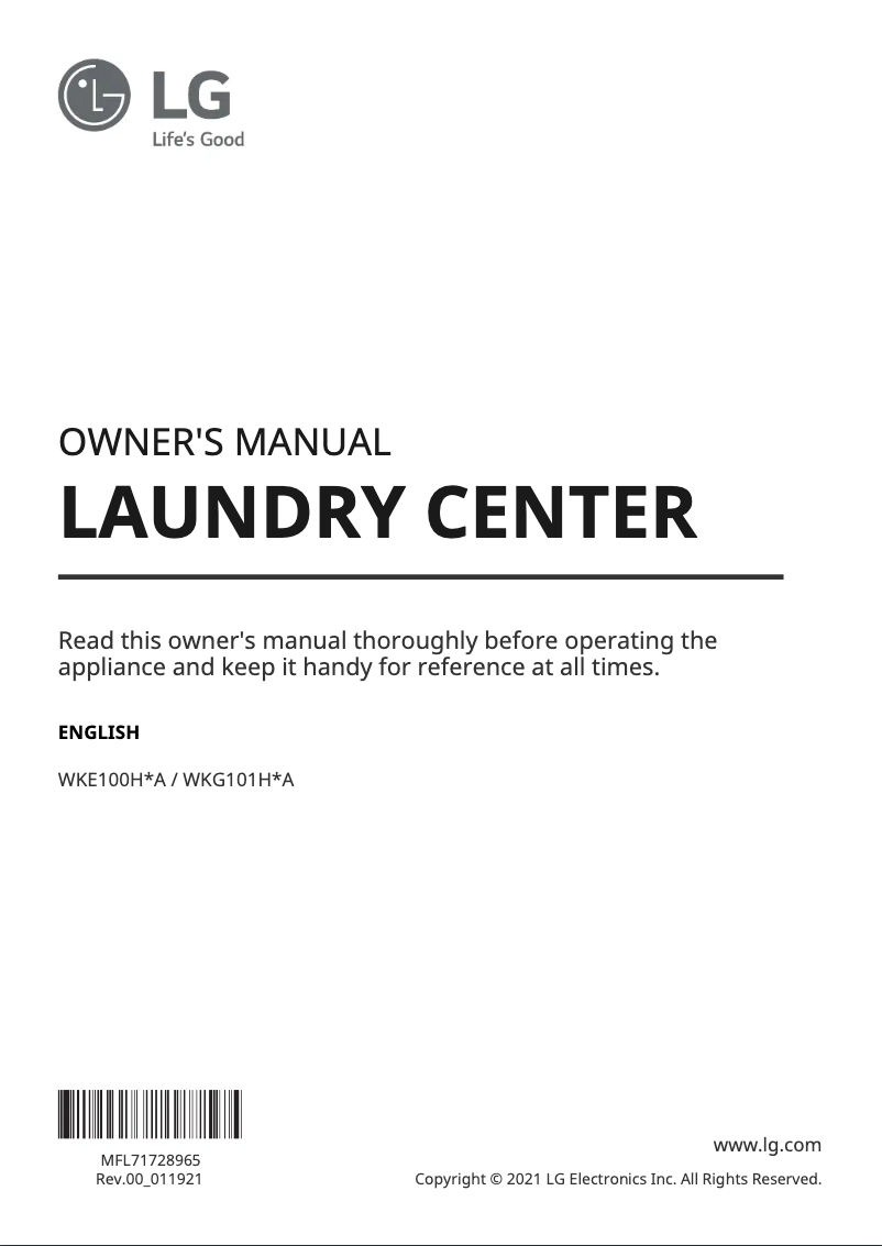 Page 1 of the manual User Manual LG WKG101HVA