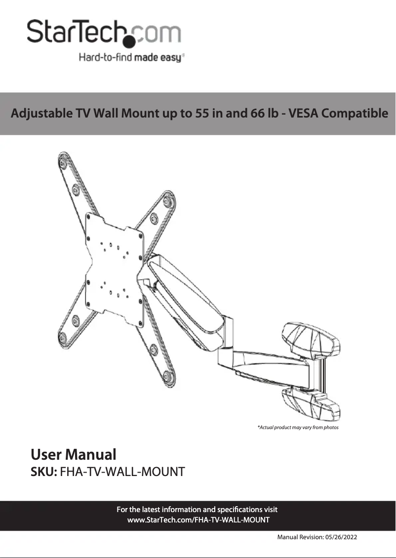 Page n°1 - Manuel utilisateur StarTech.com FHA-TV-WALL-MOUNT