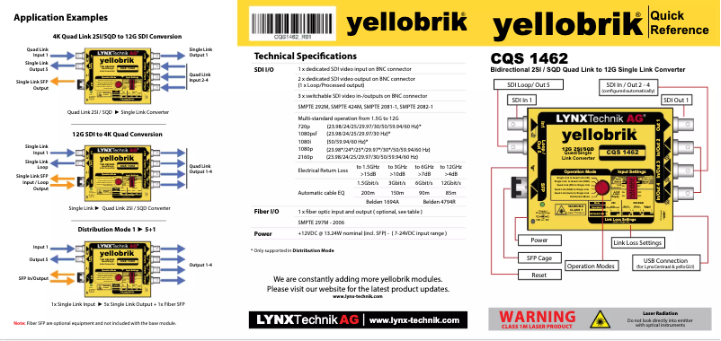 Page 1 de la notice Manuel utilisateur Lynx Technik Yellowbrik CQS 1462