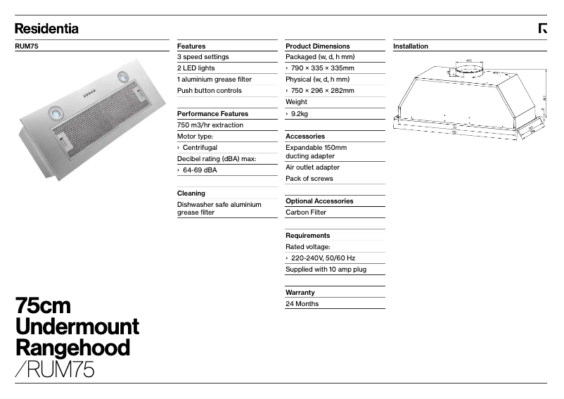 Página 1 del manual Ficha técnica Esatto RUM75