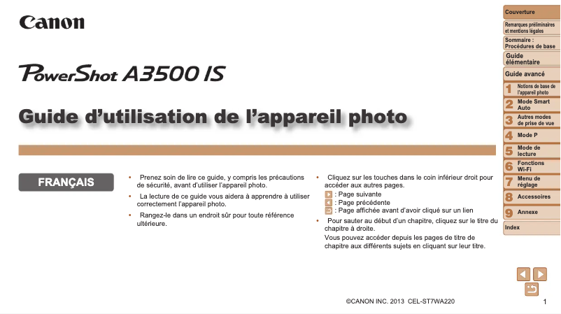 Imagen de la primera página del manual del dispositivo PowerShot A3500 IS