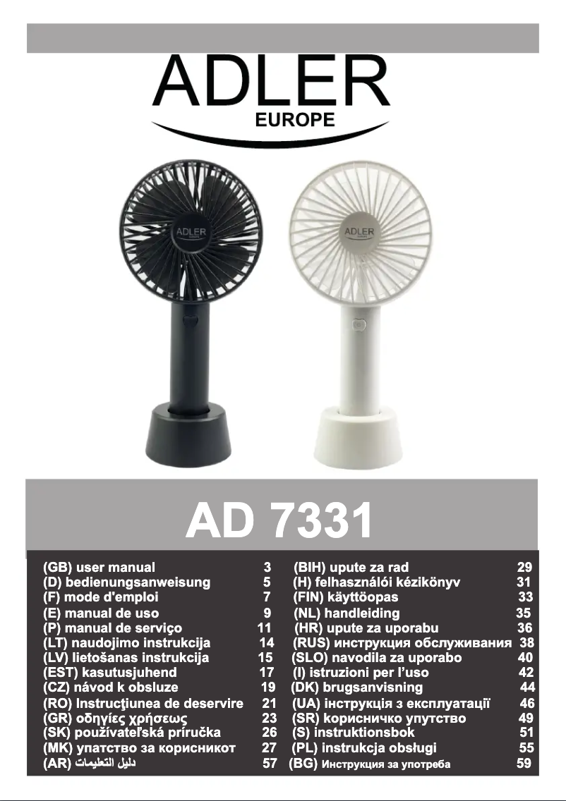 Page 1 de la notice Manuel utilisateur Adler AD 7331