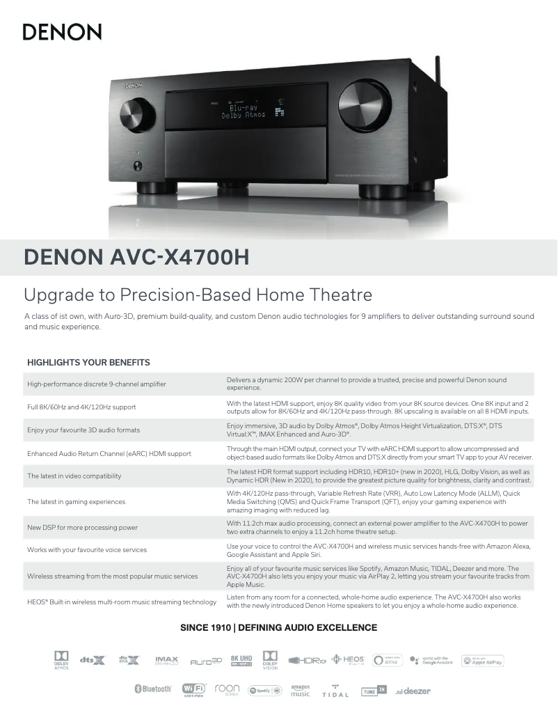 Page n°1 - Fiche technique Denon AVC-X4700H