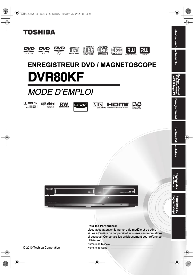 Page n°1 - Manuel utilisateur Toshiba DVR80KF